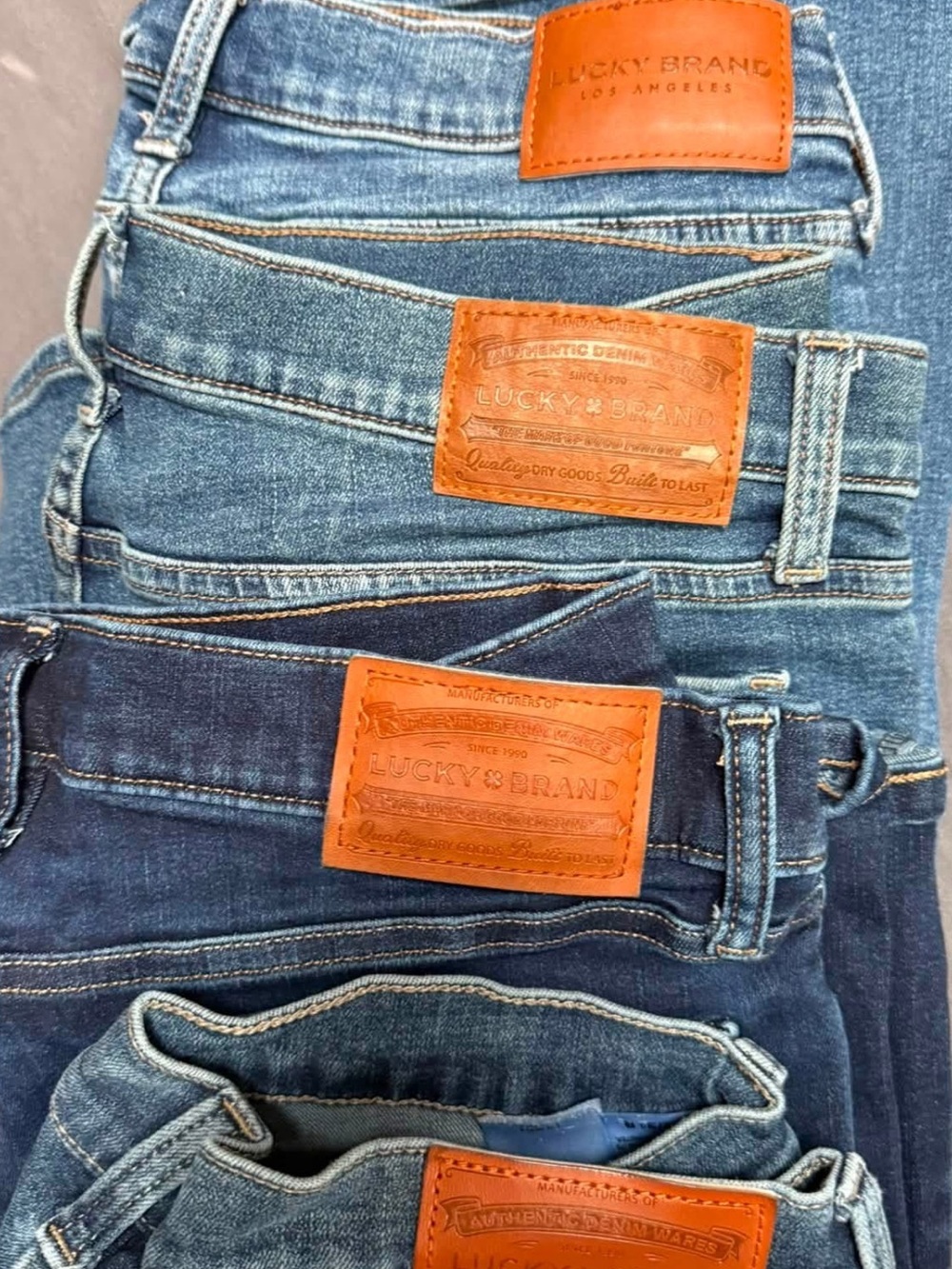 Lucky Brand Men's Denim Jeans in Light and Dark Blue with Brown Leather Patch